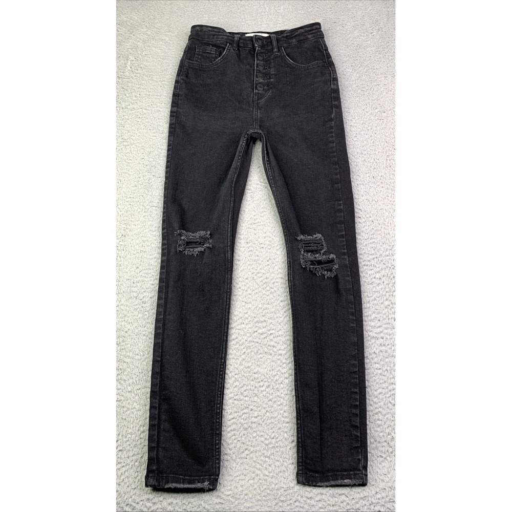 We The Free Jeans Womens Size 27 Waist 24 High RiseButton Fly Black Distressed